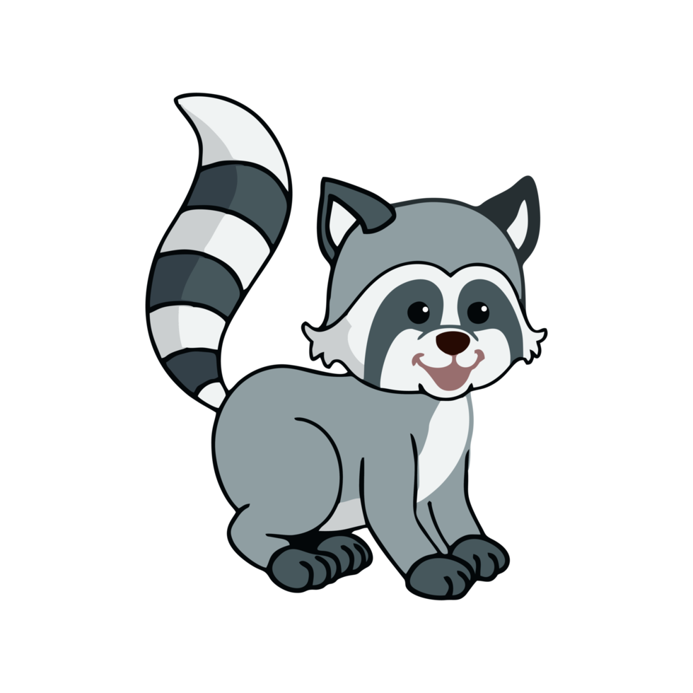 Illustration of cute raccoon. Raccoon animal png files. Suitable for children's book design elements. Introduction of raccoons to children. Books or posters about animal