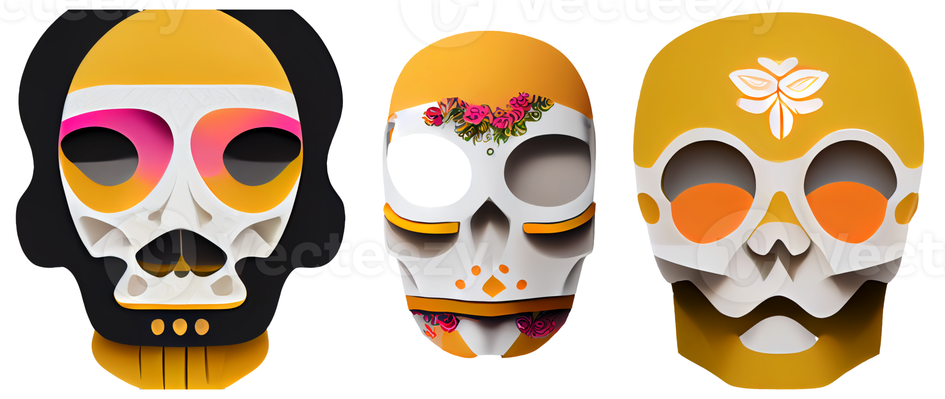 spaans erfgoed suiker schedel goudsbloem feestelijk dia de los Muertos digitaal 3d illustratie wit achtergrond png