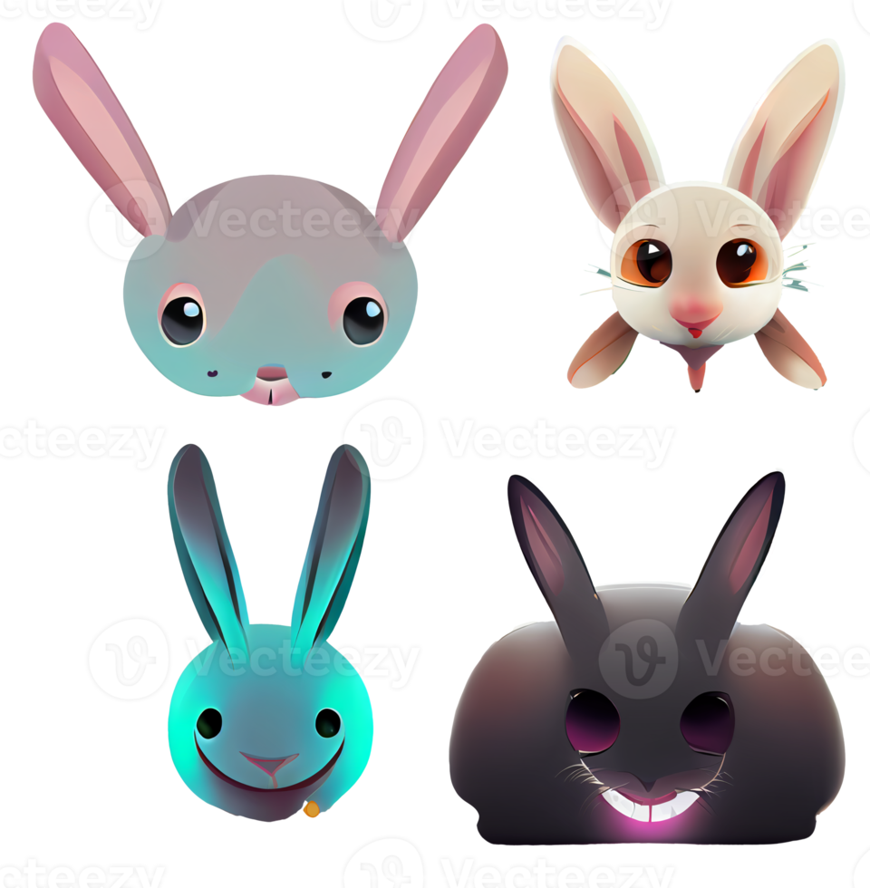set of cartoon rabbits bunny icons element easter halloween new year bunny digital illustration transparent background png