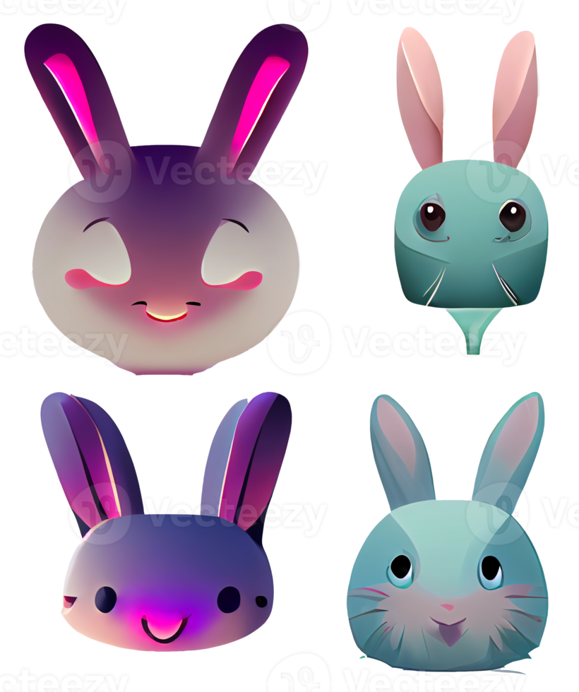 set of cartoon rabbits bunny icons element easter halloween new year bunny digital illustration transparent background png