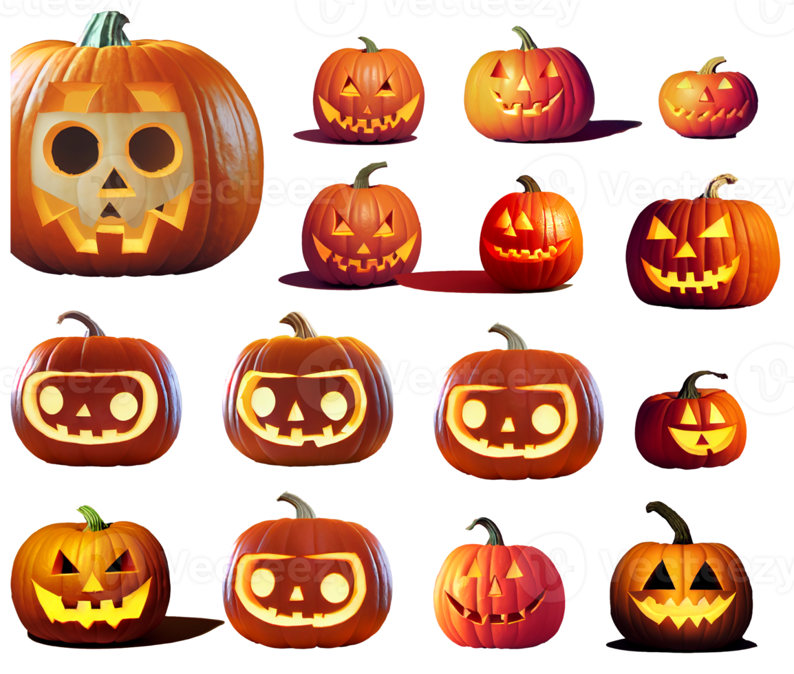 Jack o lantern halloween icon set pumpkin october white background digital art png