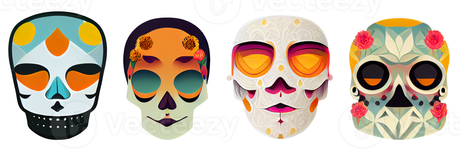 hispanische Erbe Sugar Skull Ringelblume festliche dia de los muertos digitale 3D-Darstellung weißer Hintergrund png