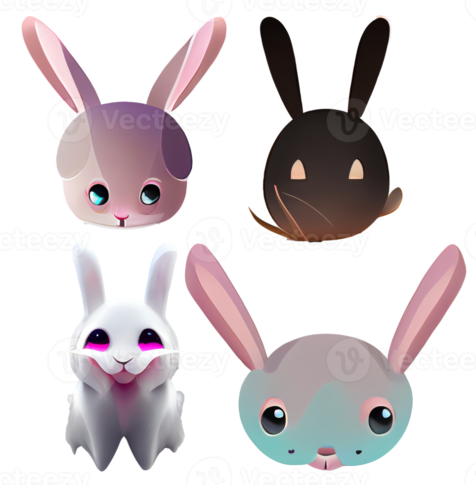 set of cartoon rabbits bunny icons element easter halloween new year bunny digital illustration transparent background png