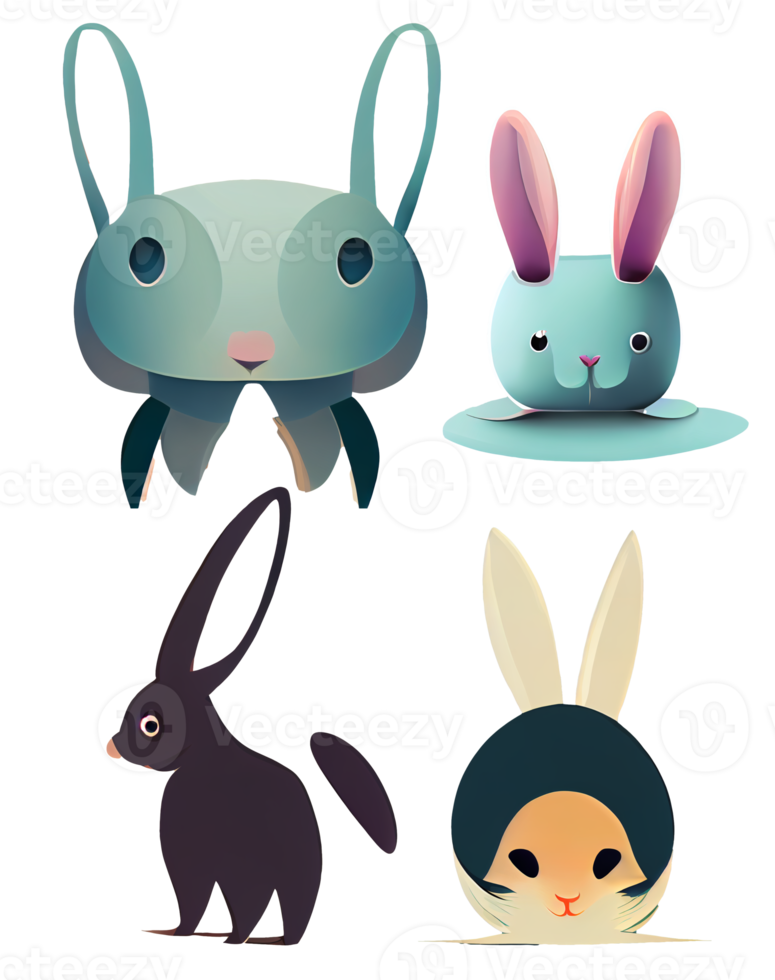 set of cartoon rabbits bunny icons element easter halloween new year bunny digital illustration transparent background png