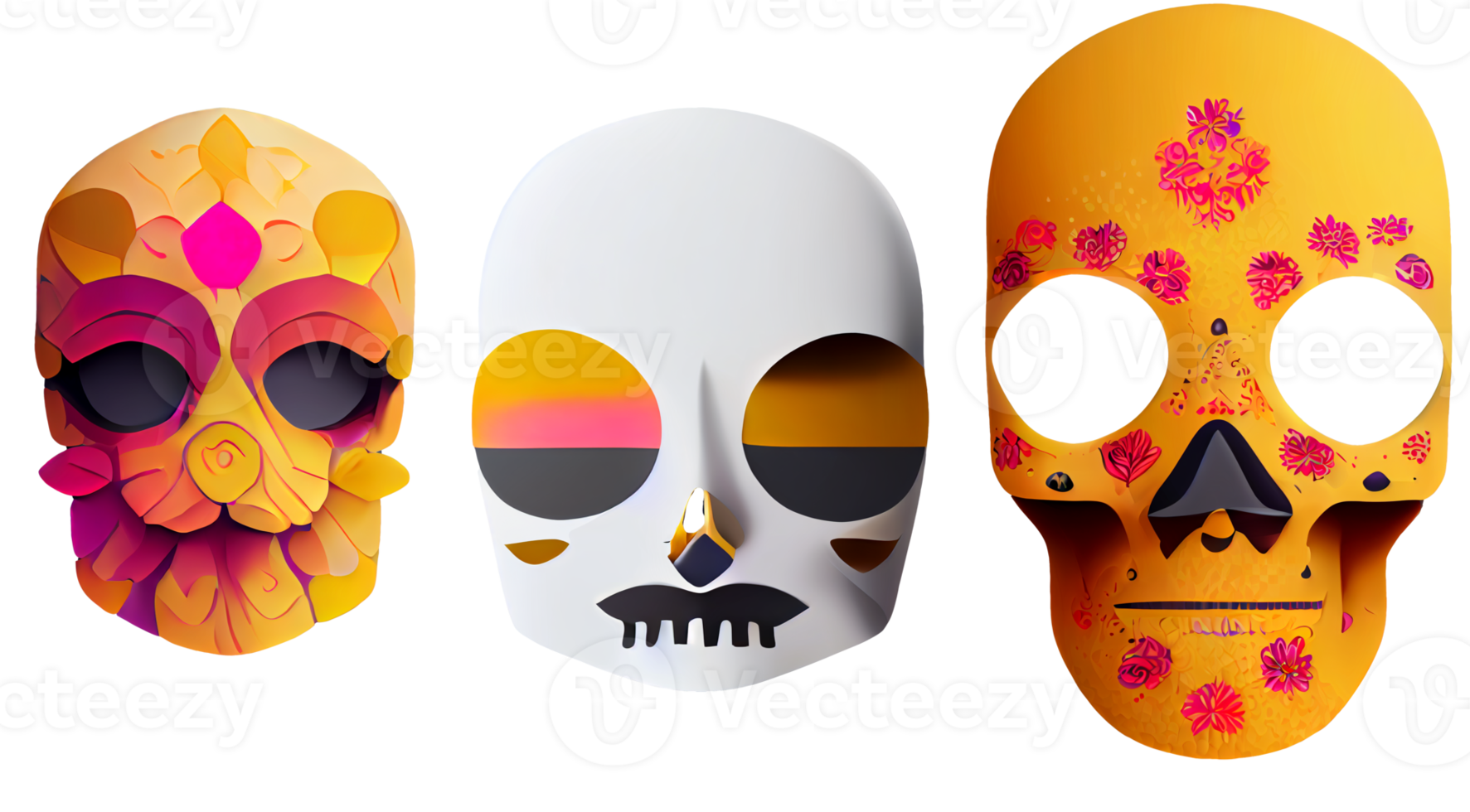 spaans erfgoed suiker schedel goudsbloem feestelijk dia de los Muertos digitaal 3d illustratie wit achtergrond png