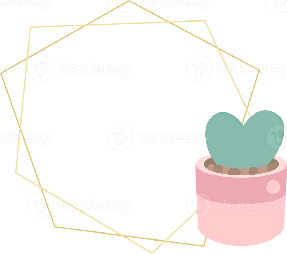 lindo cactus de estilo plano de lujo y suculento con marco dorado geométrico png