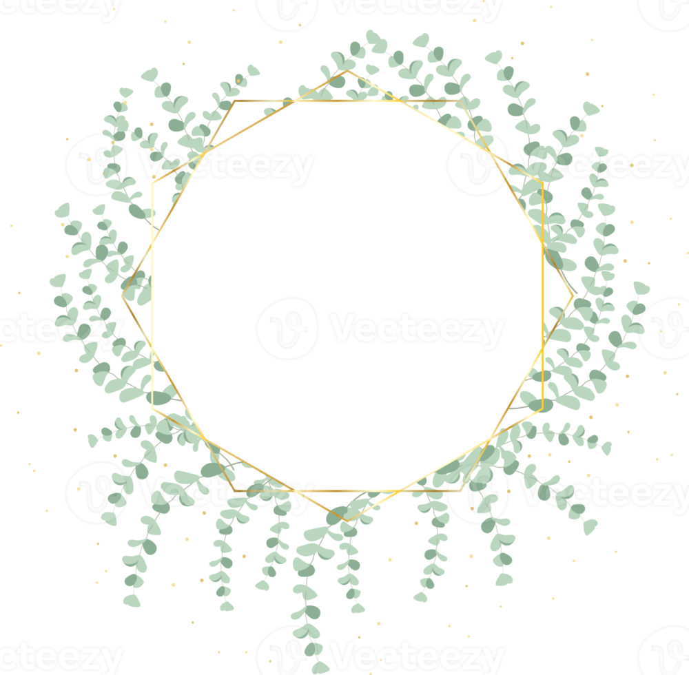 Silberdollar-Eukalyptusblattkranz mit luxuriösem goldenem Rahmen und Glitzer png