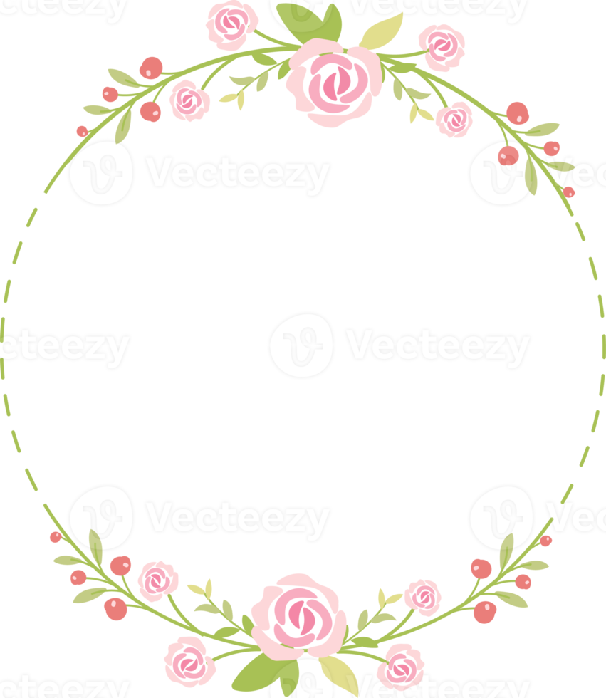 cute pastel green pink valentine roses flat style wreath frame png