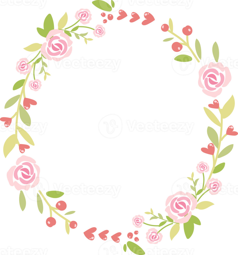 cute pastel green pink valentine roses flat style wreath frame png