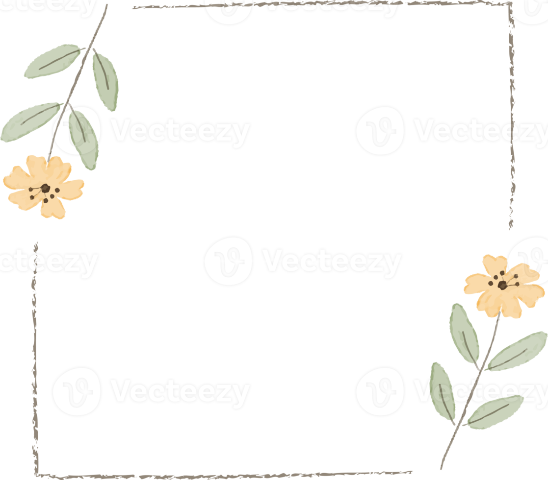 acquerello minimo giallo selvaggio minuscolo cosmo fiore ghirlanda telaio png