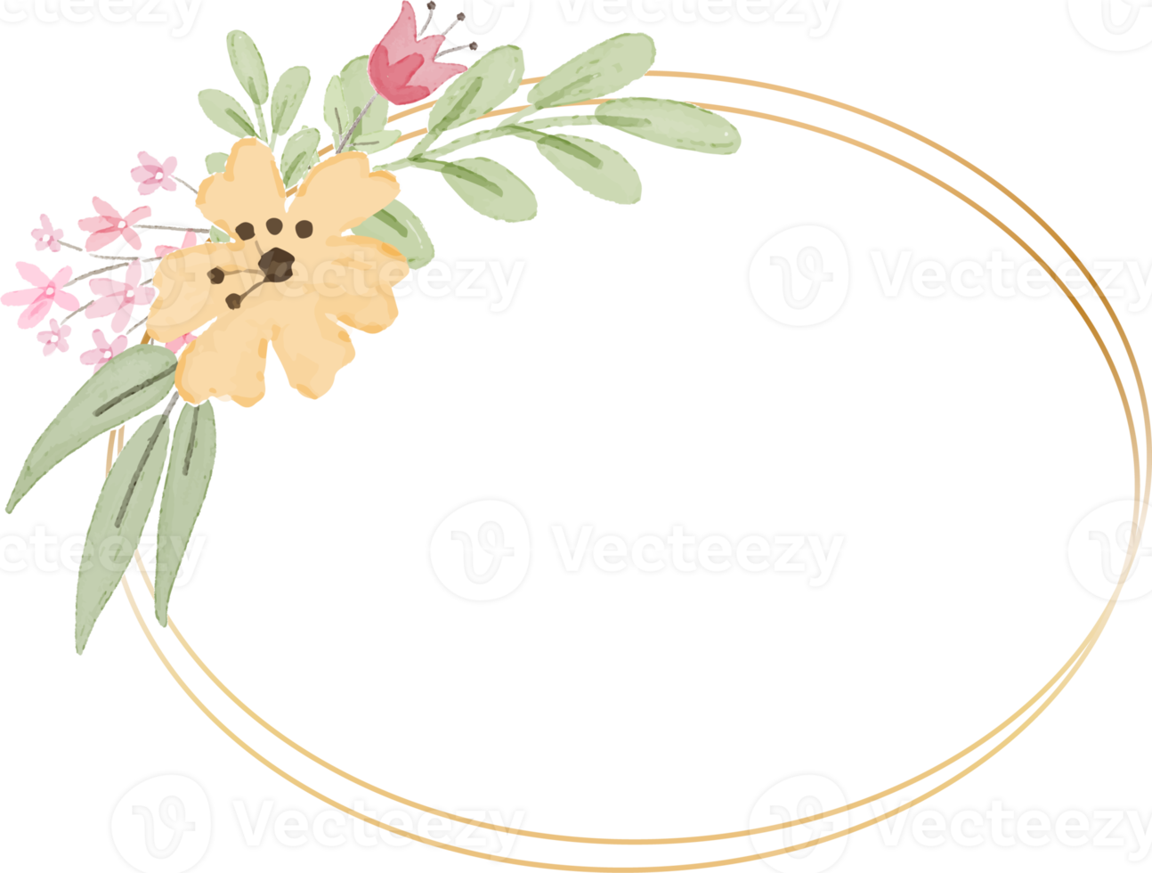 meetkundig gouden kader met decoratief geel waterverf bloem png