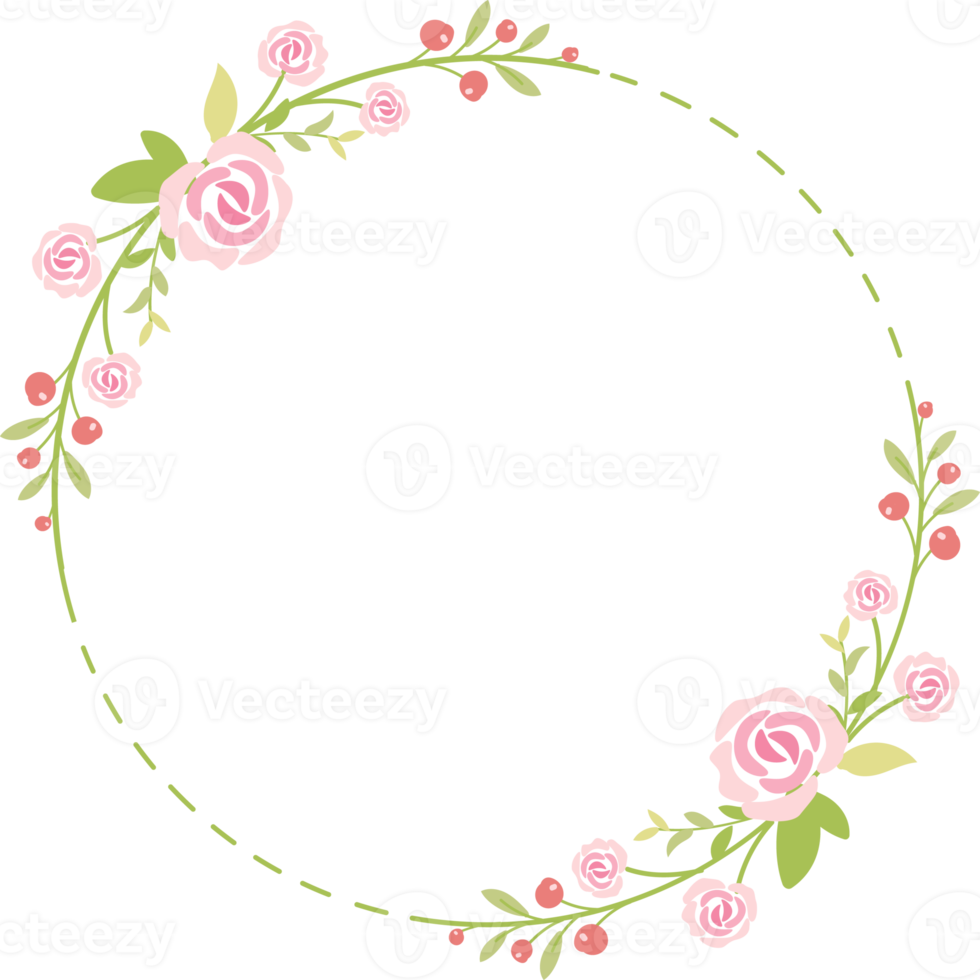 cute pastel green pink valentine roses flat style wreath frame png