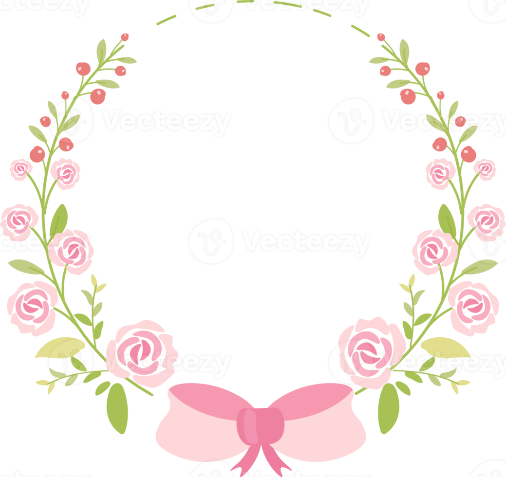 cute pastel green pink valentine roses flat style wreath frame png