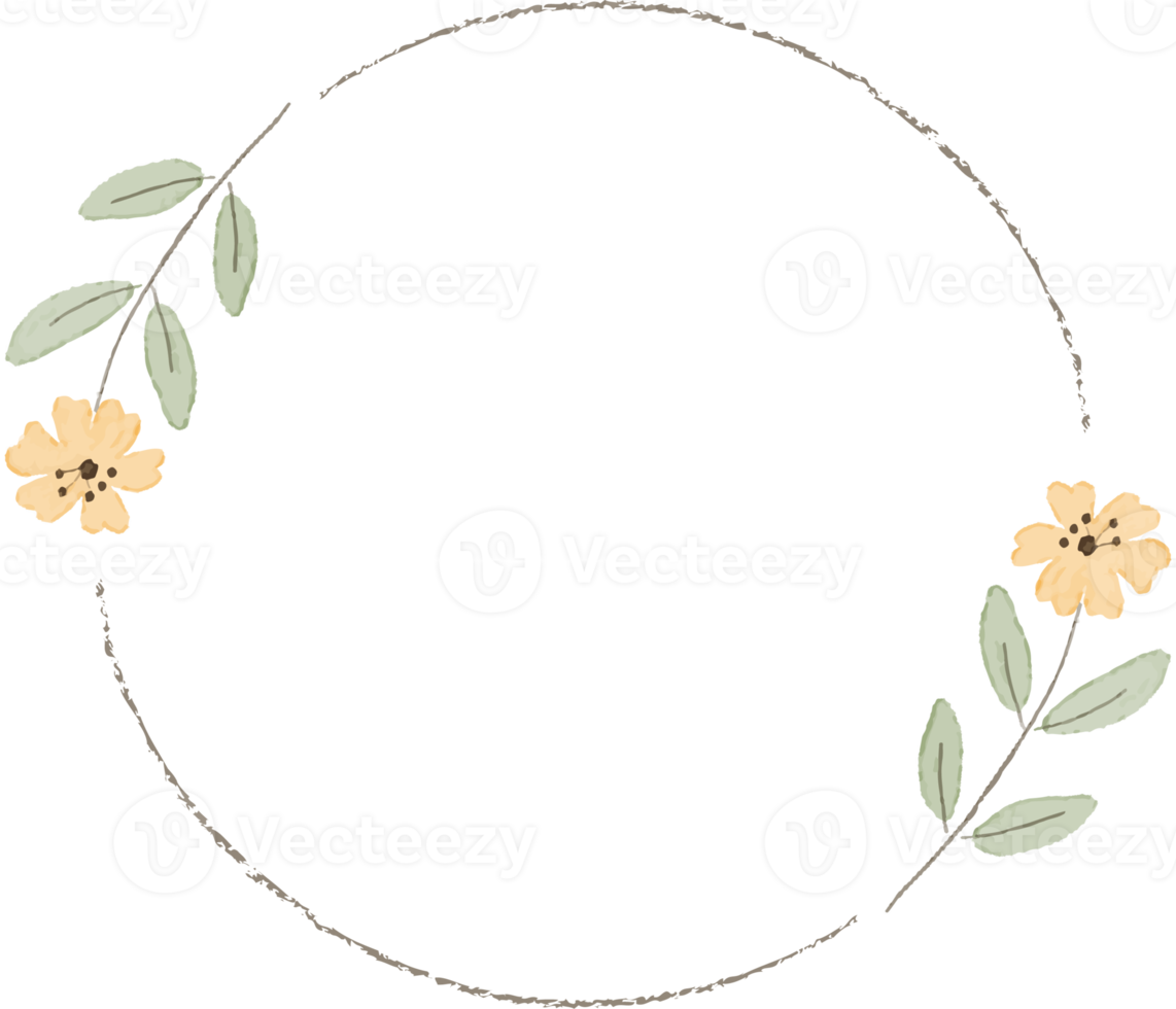 vattenfärg minimal gul vild mycket liten kosmos blomma krans ram png