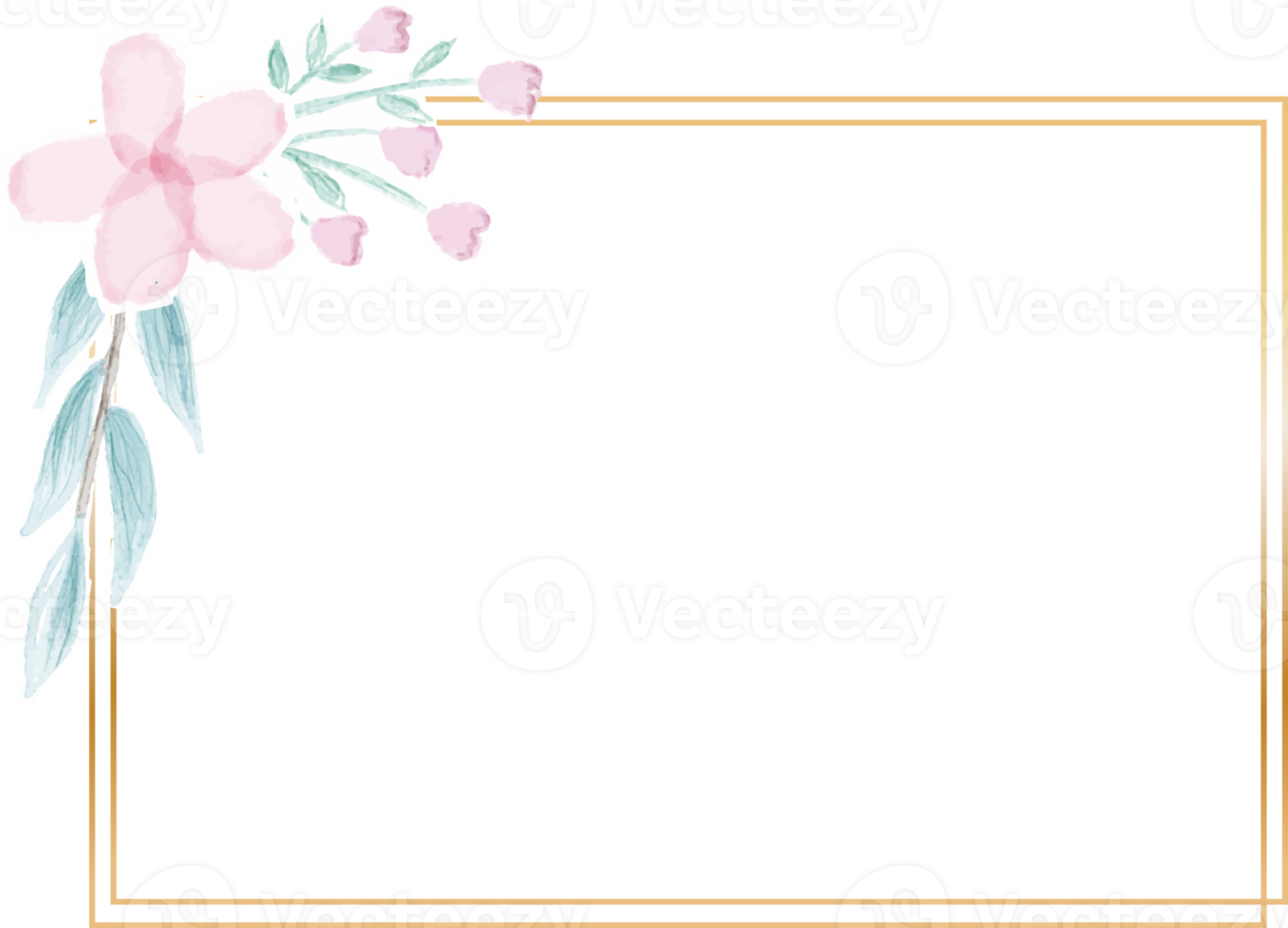 geometrisk gyllene ram med dekorativ vattenfärg blomma png