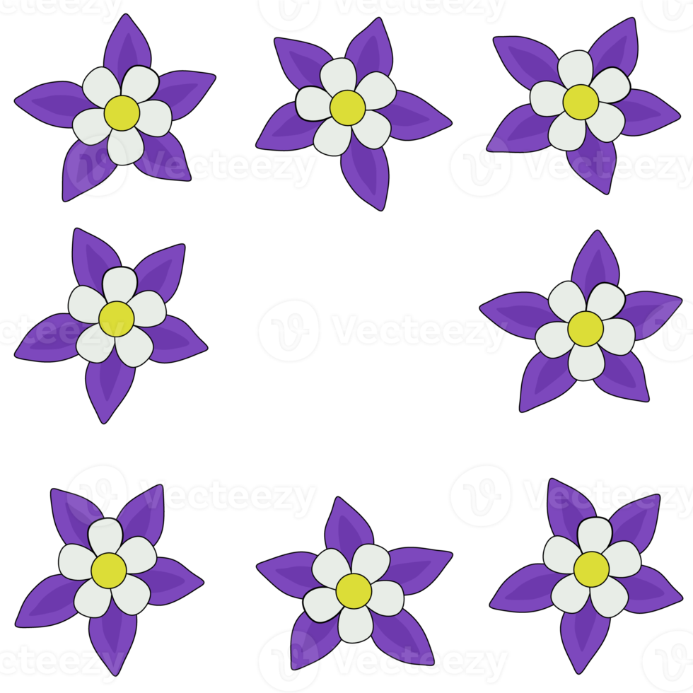 Purple flower Aquilegia columbine, of the inverted flower to five doves clustered together png