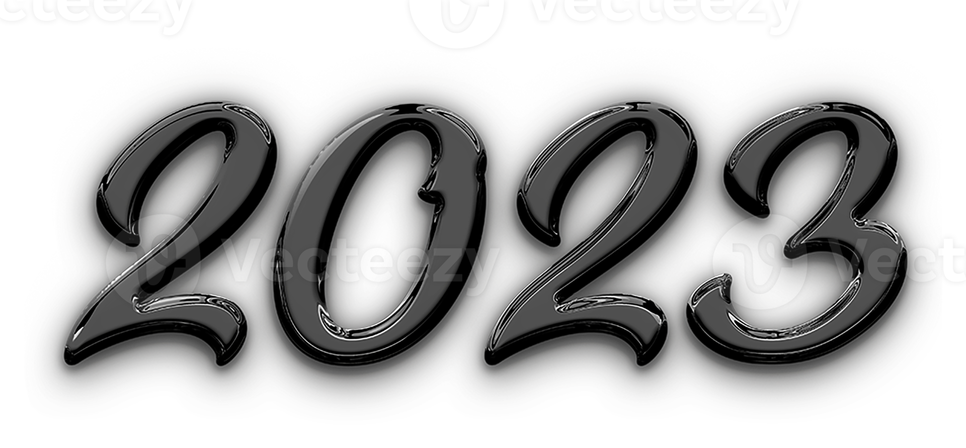 Black Metallic volumetric 3D Text of the inscription 2023 cut out isolated png