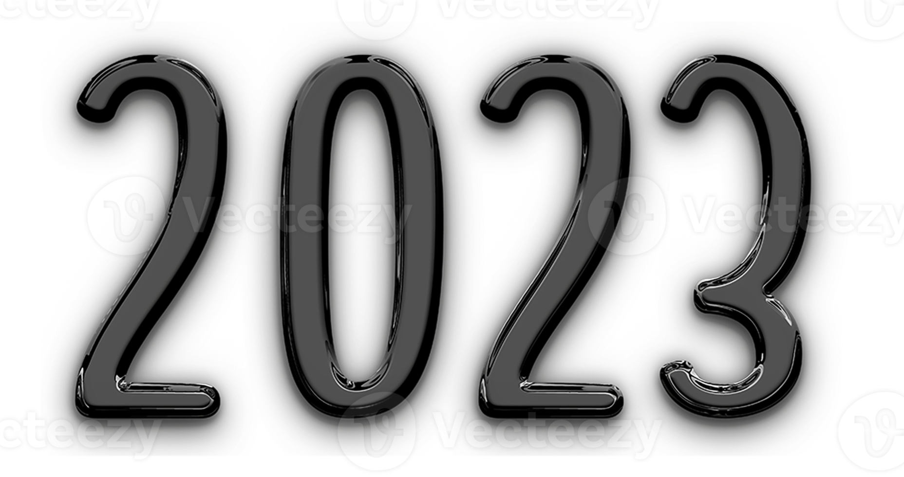 Black Metallic volumetric 3D Text of the inscription 2023 cut out isolated png
