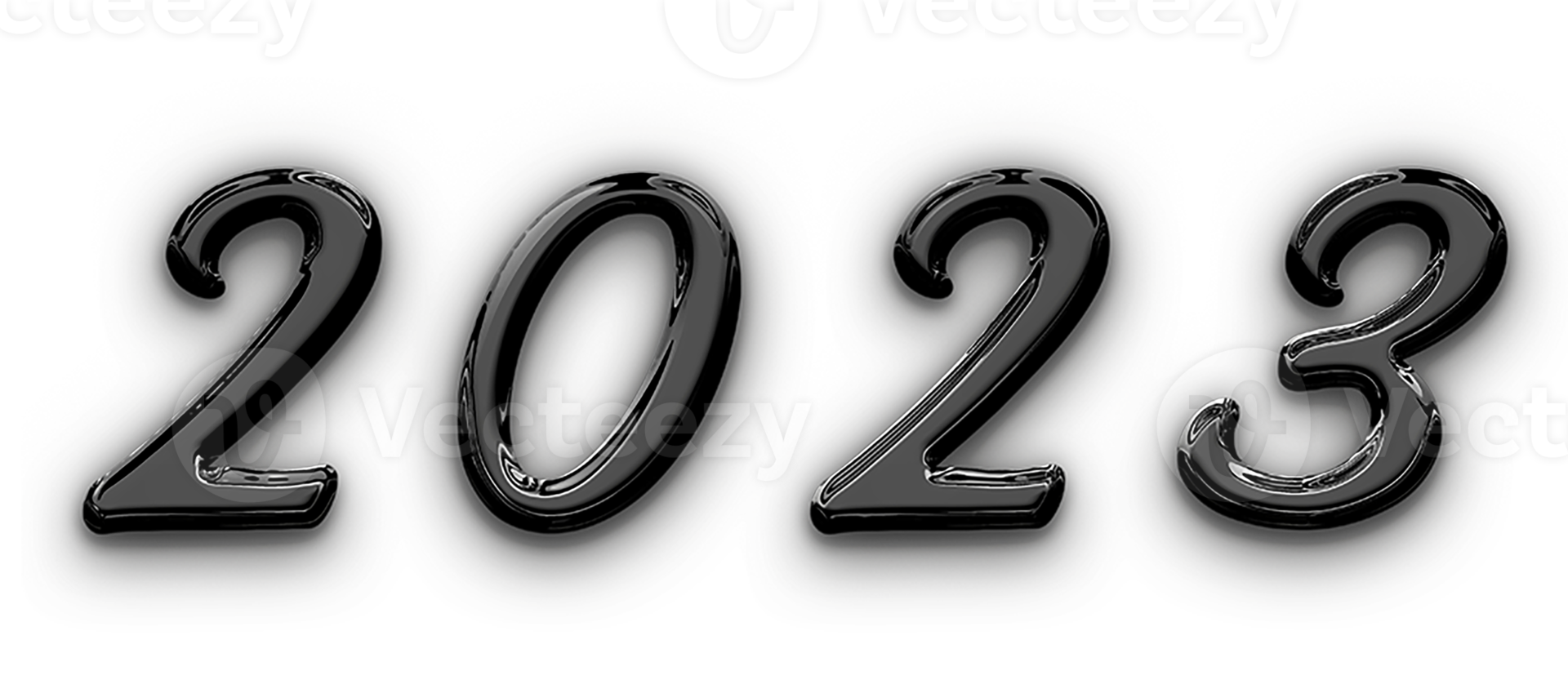 Black Metallic volumetric 3D Text of the inscription 2023 cut out isolated png