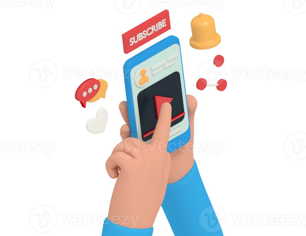 3d illustration of watching streaming video on phone png