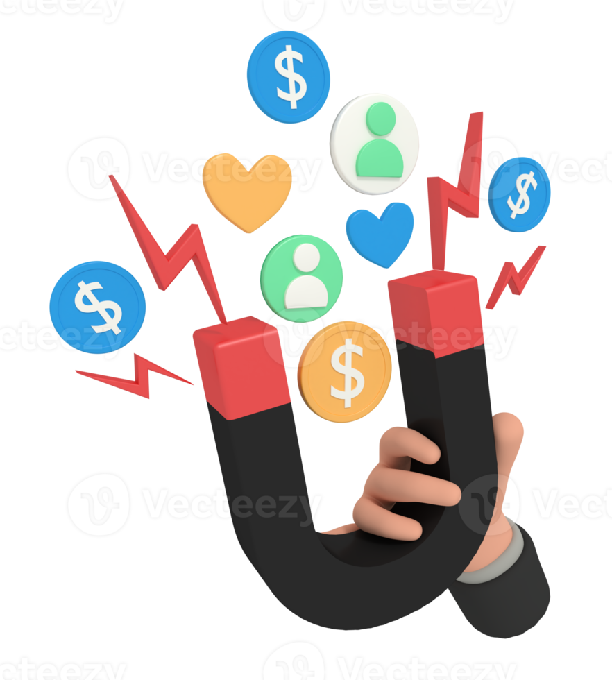 3d illustration of a marketing strategy magnet png