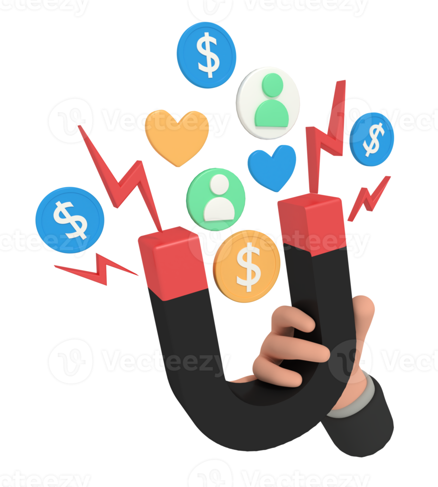 3d illustratie van een afzet strategie magneet png