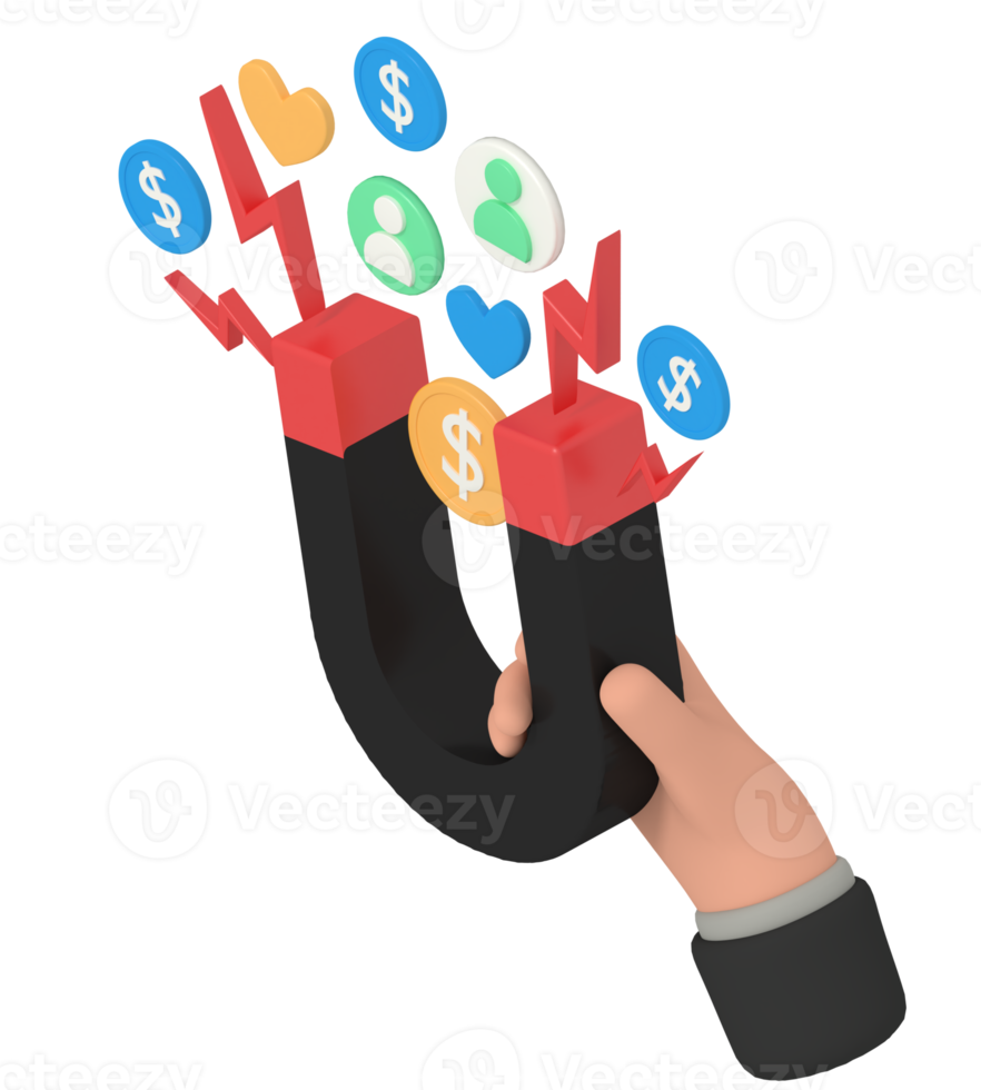 3d illustration of a marketing strategy magnet png