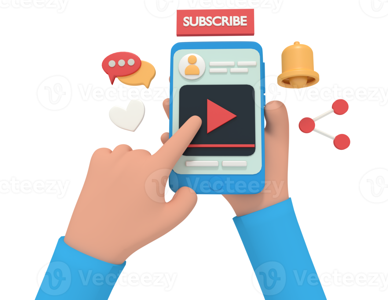 3d illustration of watching streaming video on phone png