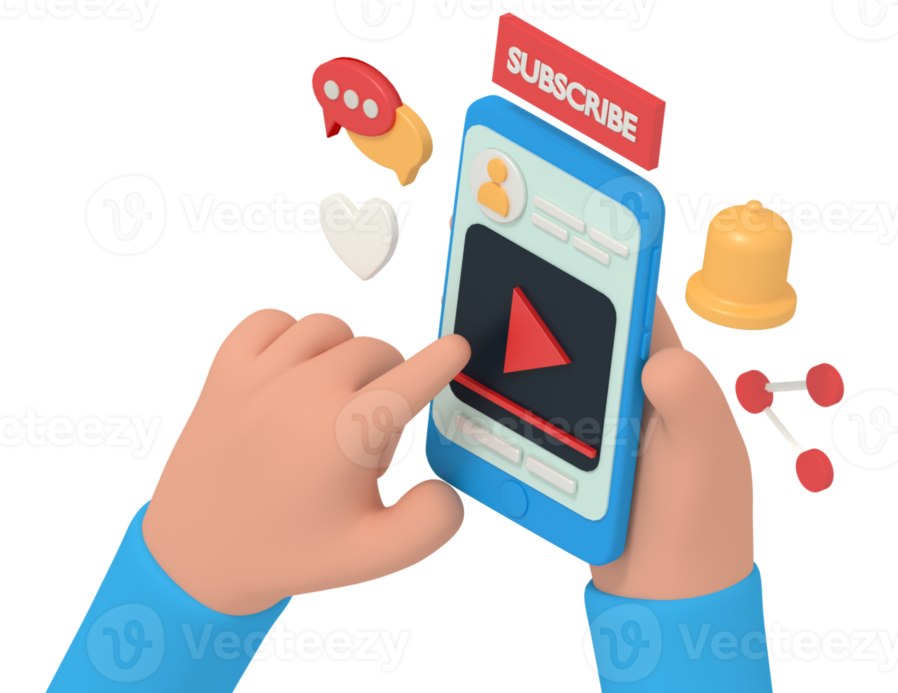 3d illustration of watching streaming video on phone png