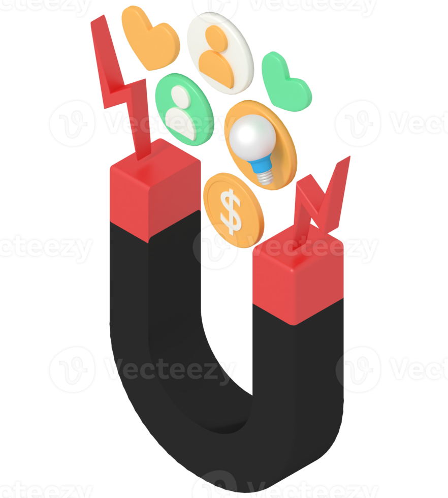 3d illustration of a marketing strategy magnet png