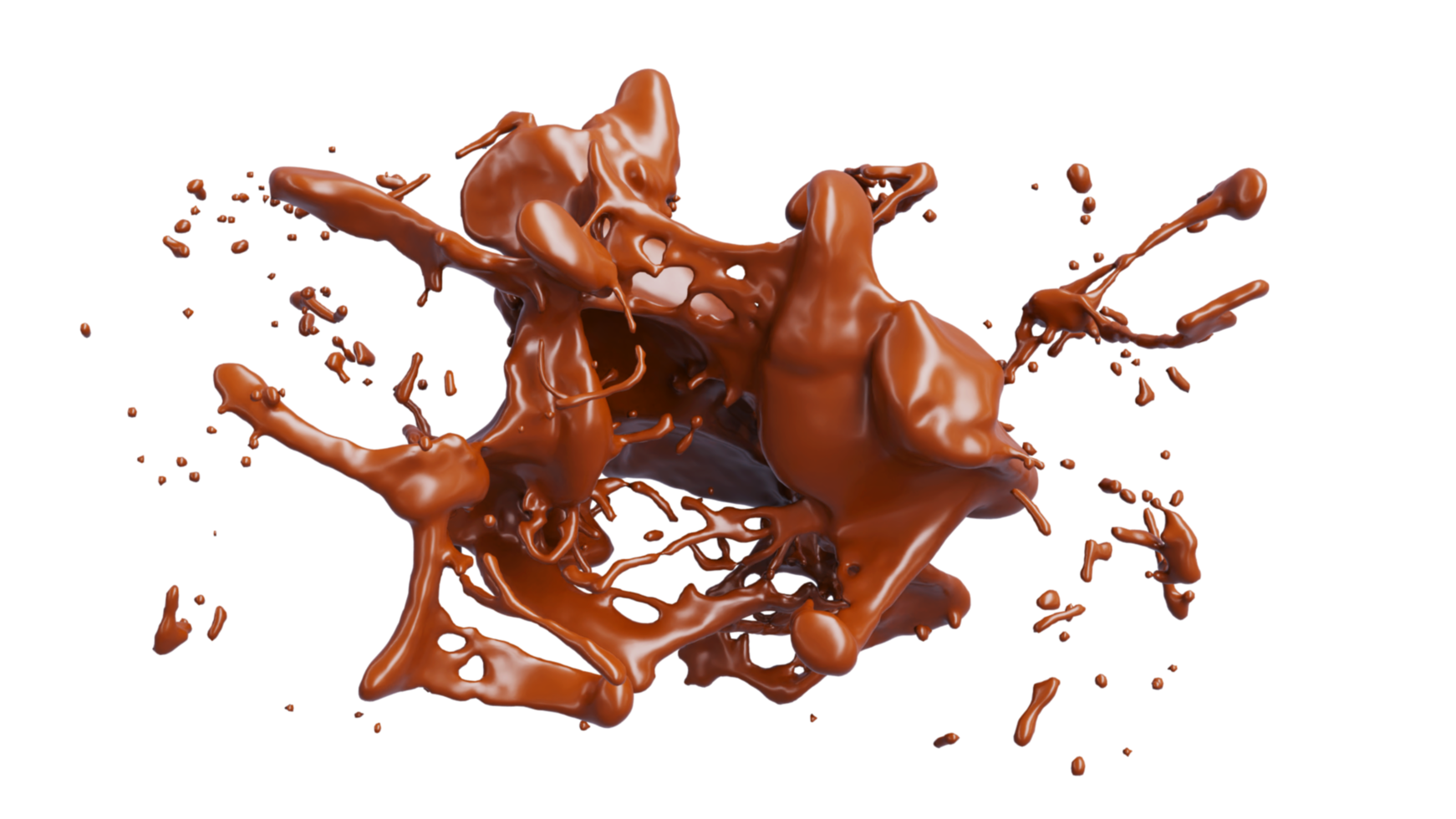 Chocolate Splash with droplets 3d rendering. PNG alpha. 3d illustration.