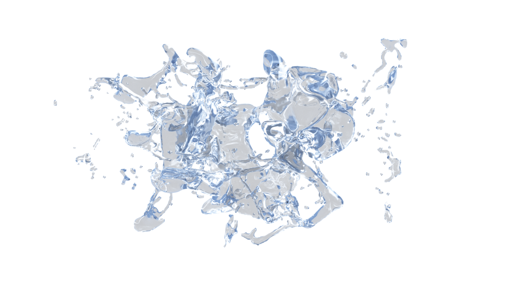 Water Splash with droplets on black background. 3d illustration. png