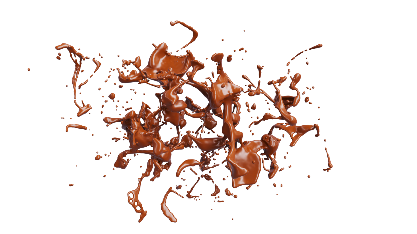 Chocolate Splash with droplets 3d rendering. PNG alpha. 3d illustration.