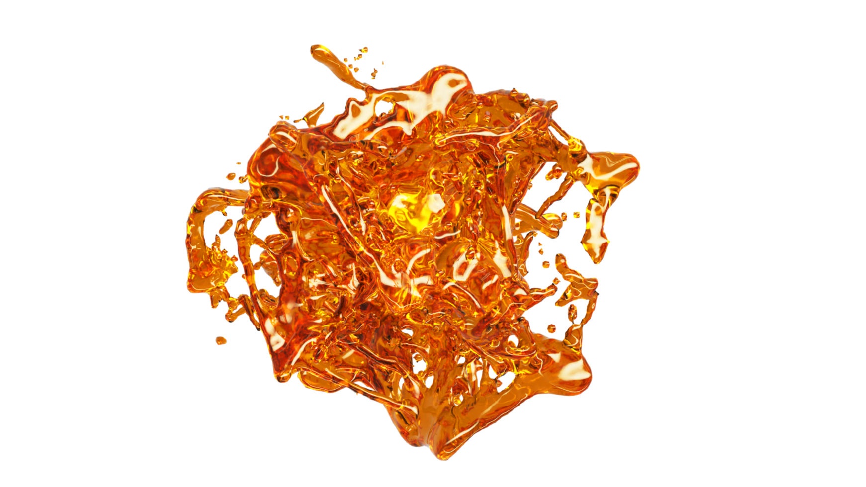 Ölspritzer mit Tröpfchen auf weißem Hintergrund. Makrokamera 4k Größe. 3D-Darstellung. png