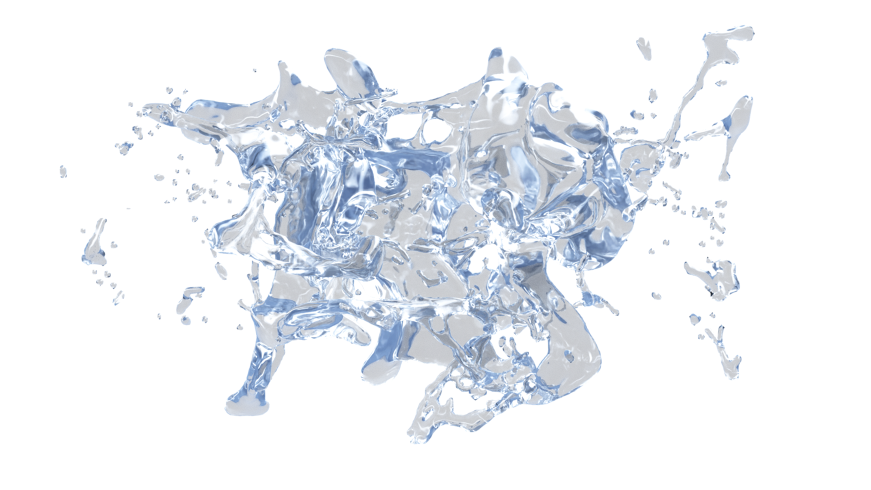 wasserspritzer mit tröpfchen auf schwarzem hintergrund. 3D-Darstellung. png