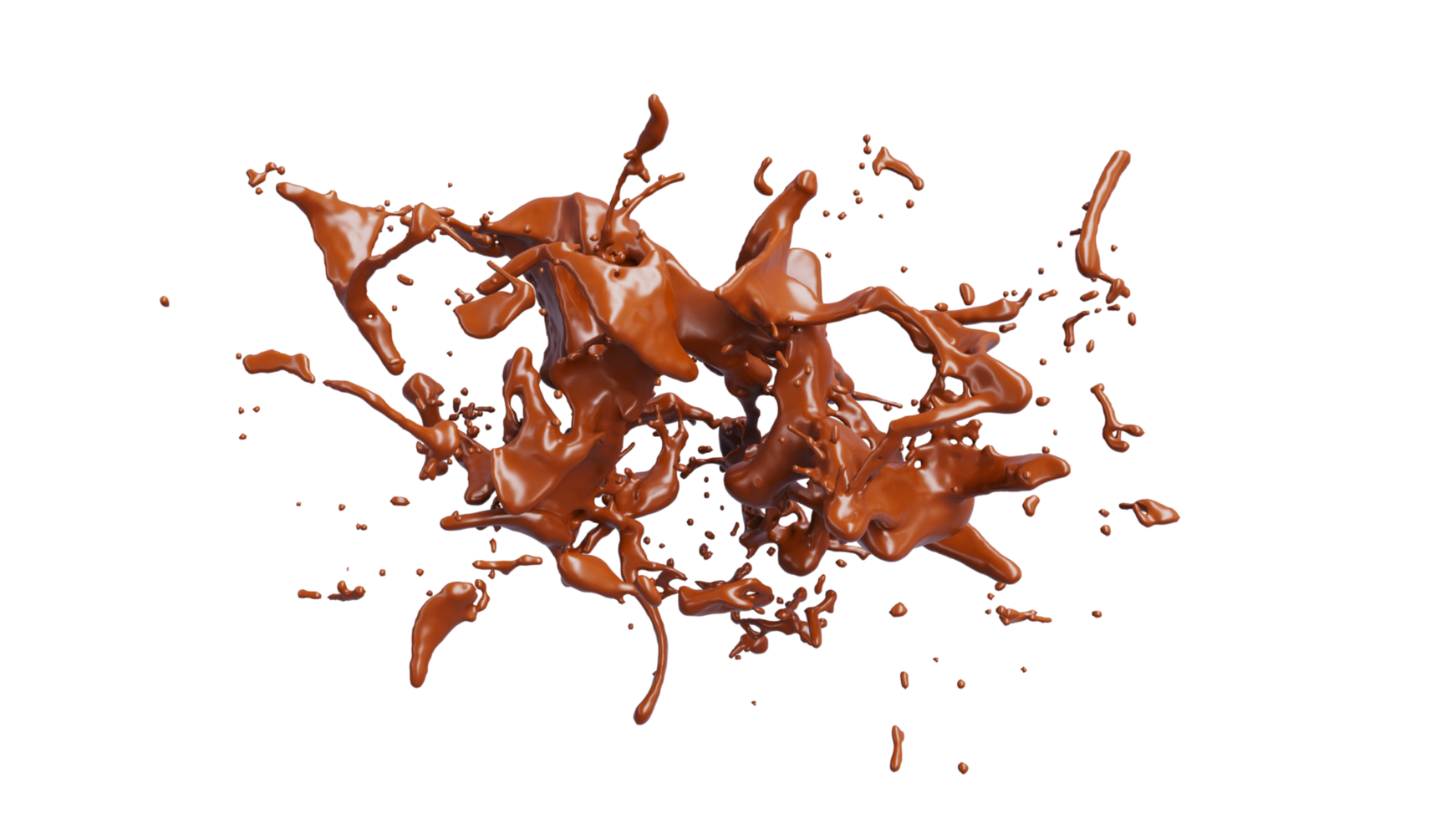 Chocolate Splash with droplets 3d rendering. PNG alpha. 3d illustration.