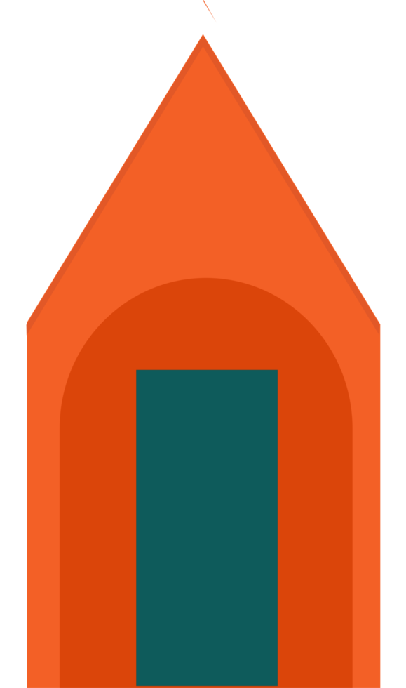 The house is brown with high windows. png