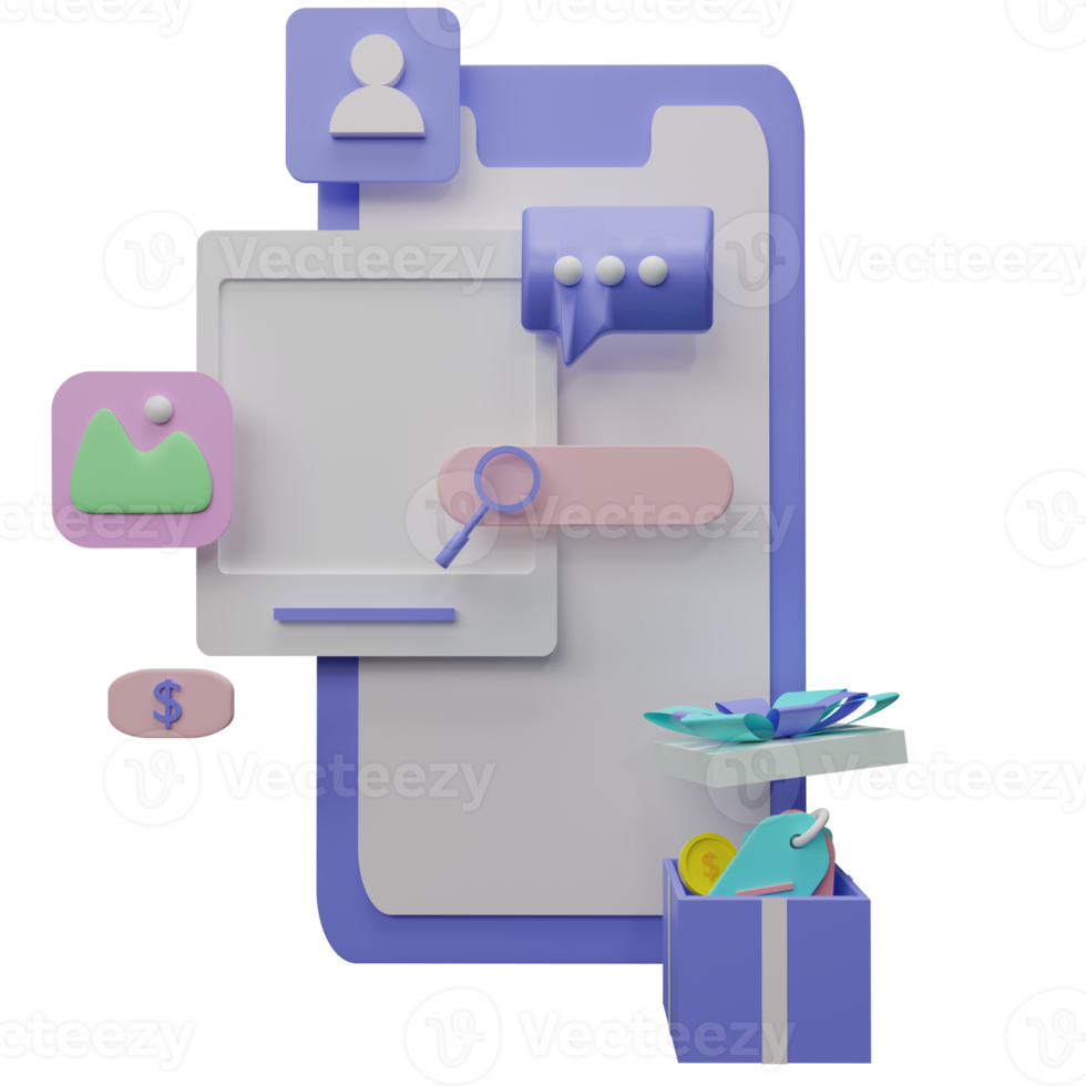 Concepto de plataforma de comunicación de redes sociales en línea 3d png