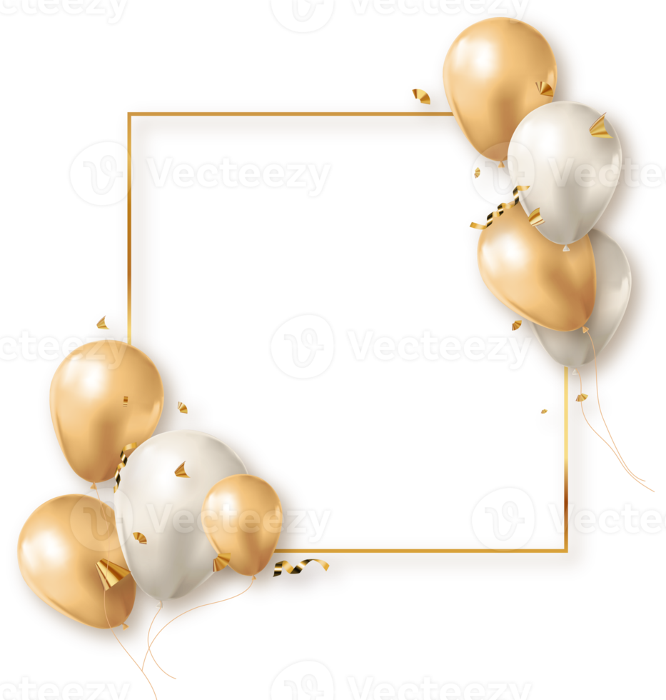 goldener partyrahmen mit luftballons png