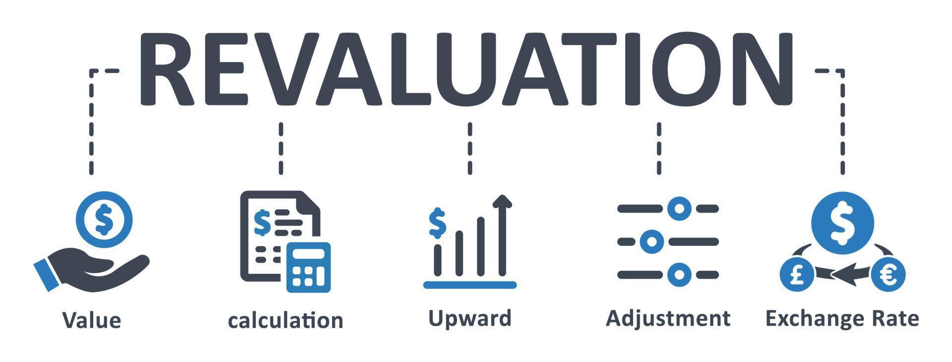 Revaluation icon - vector illustration . Revaluation, value, calculation, upward, adjustment, exchange, rate, infographic, template, presentation, concept, banner, pictogram, icon set, icons .