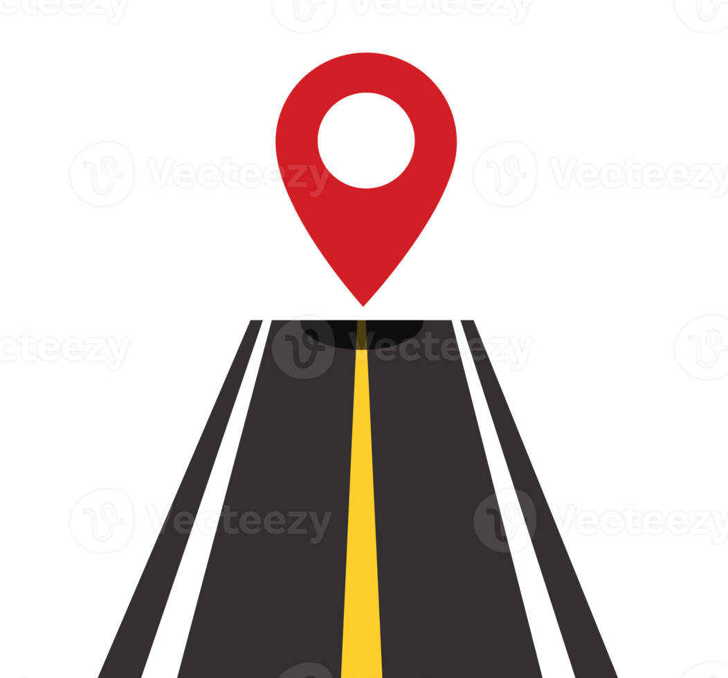 straight road with pin location. travel concept illustration png