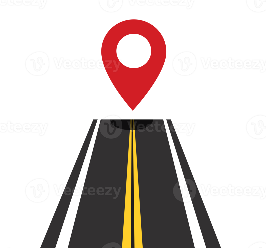 straight road with pin location. travel concept illustration png