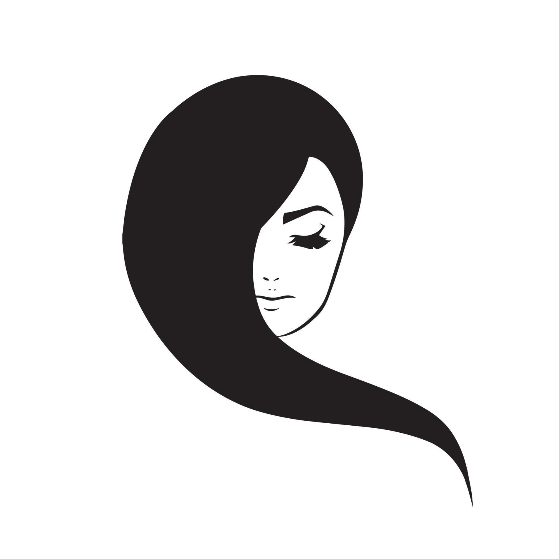 Stylized Beautiful woman s face with long hair silhouette. Women's hair