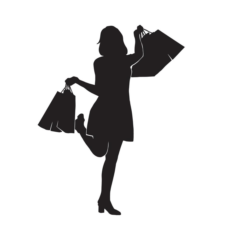 beautiful woman carrying shopping bag vector silhouette 13080966 Vector ...