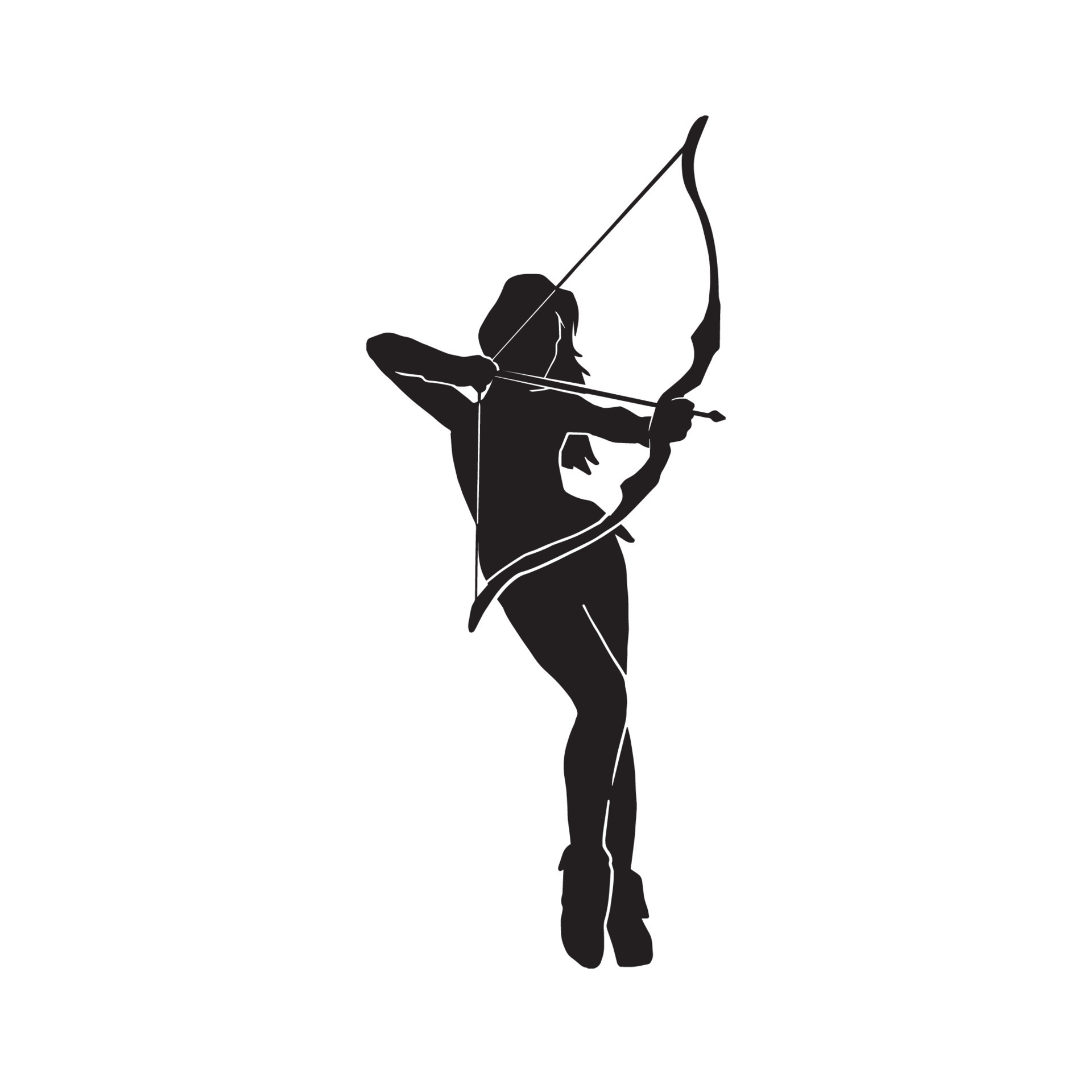 hermosa mujer arquera guerrera silueta vectorial sobre fondo blanco