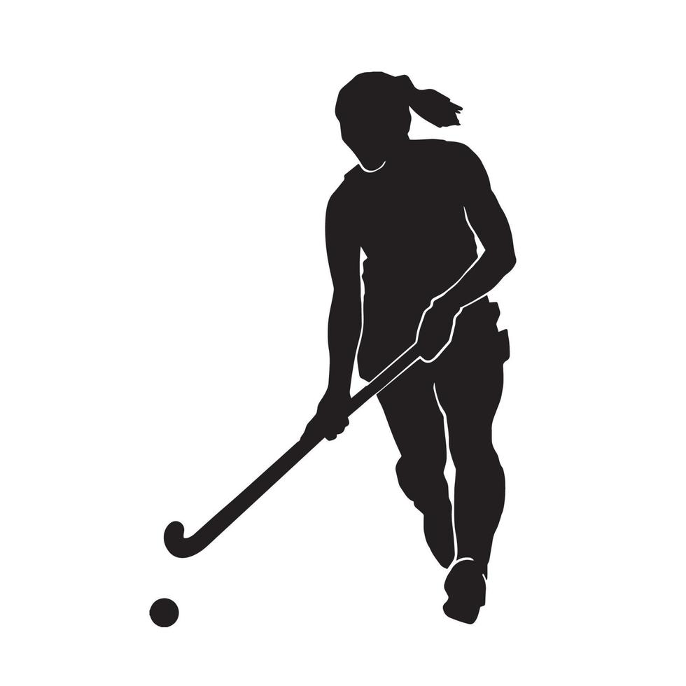 Female field hockey athlete vector silhouette on white background