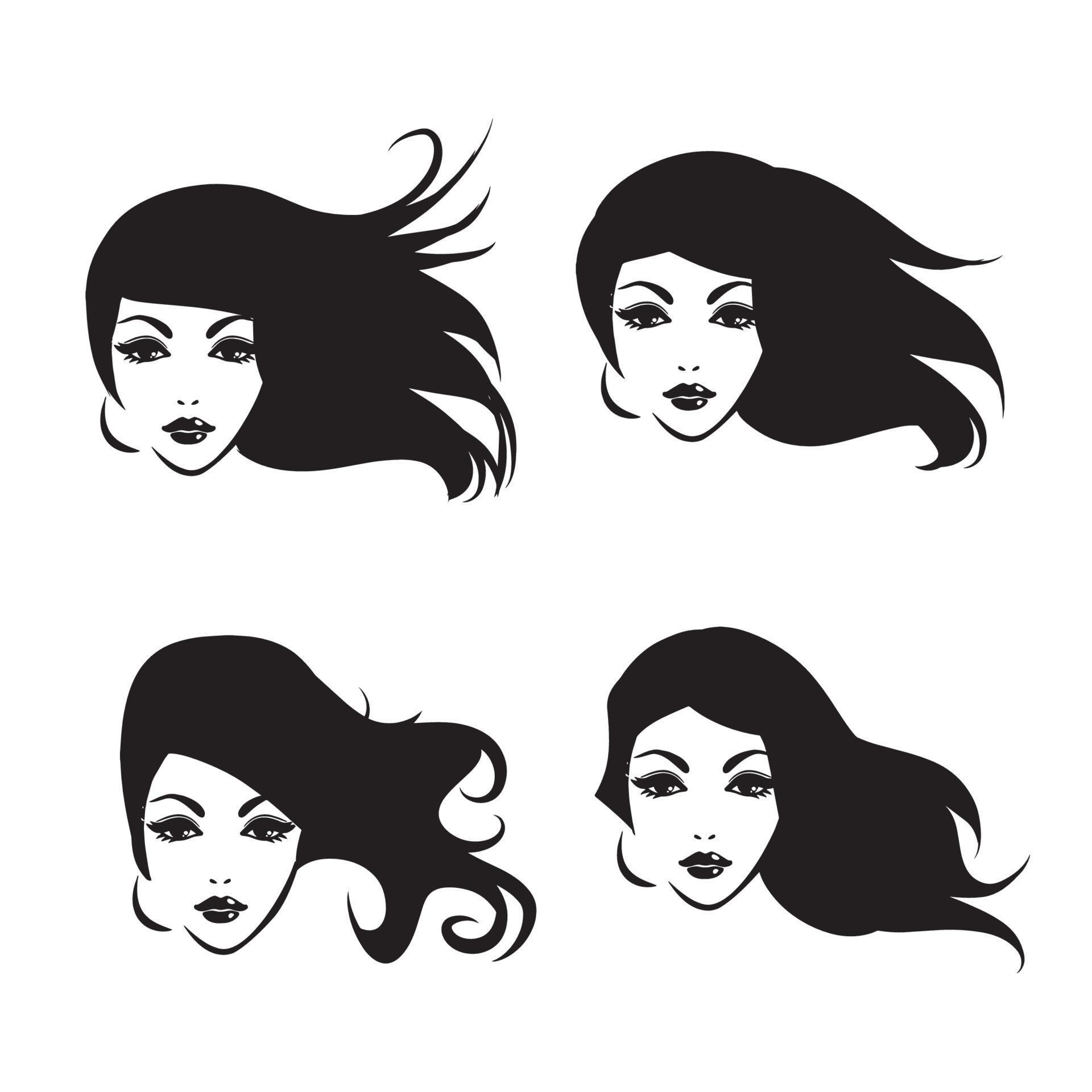 Stylized Beautiful woman s face with long hair silhouette. Women's hair
