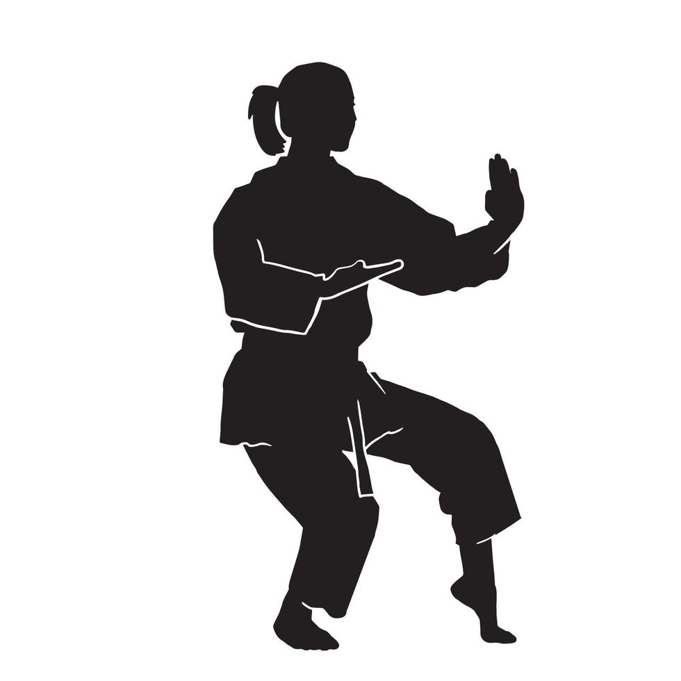 Young woman karate kata martial arts athlete vector silhouette on white