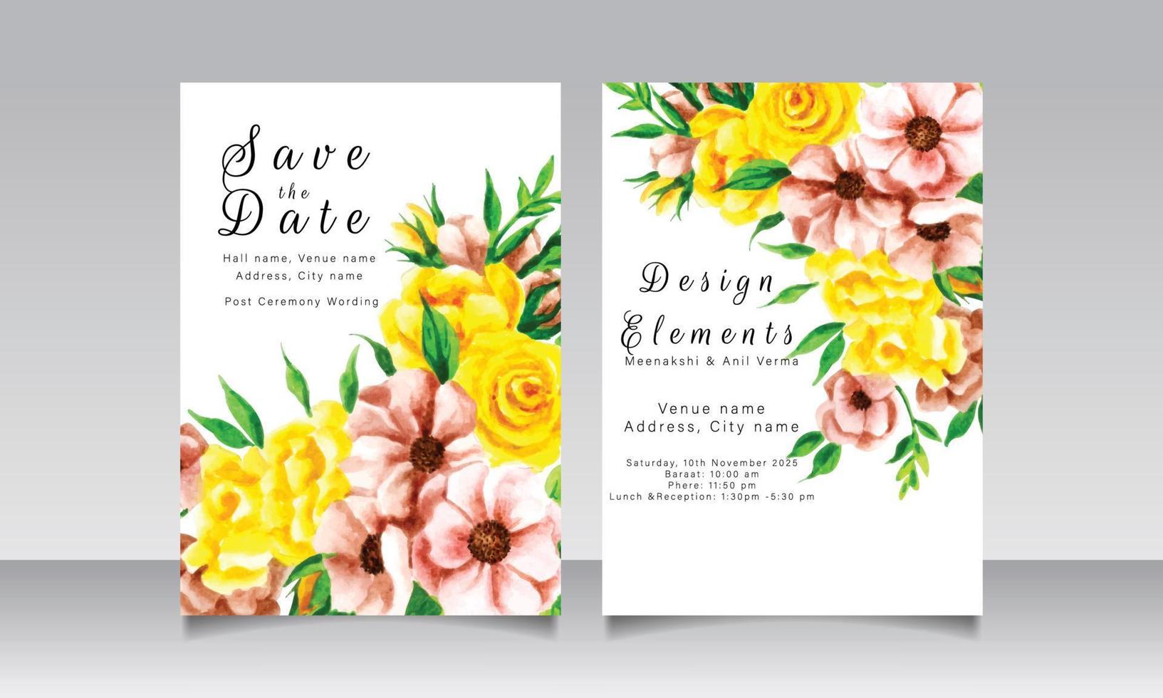 Elegant hand drawing wedding invitation floral design vector