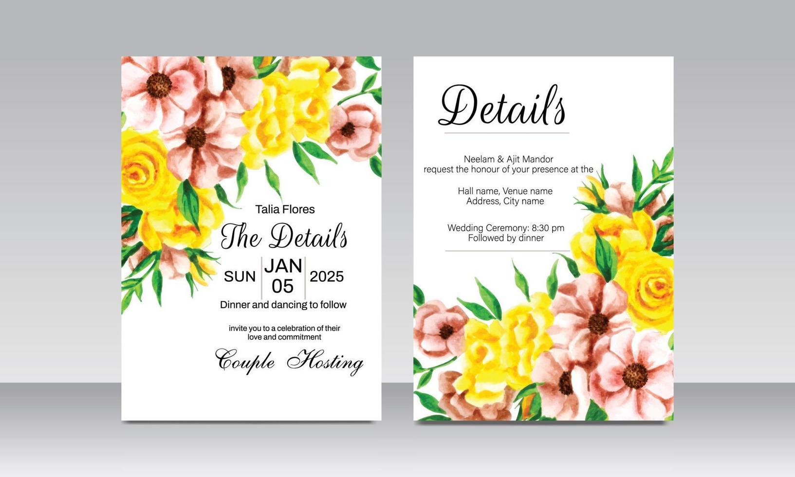 Beautiful floral wedding invitation card template vector